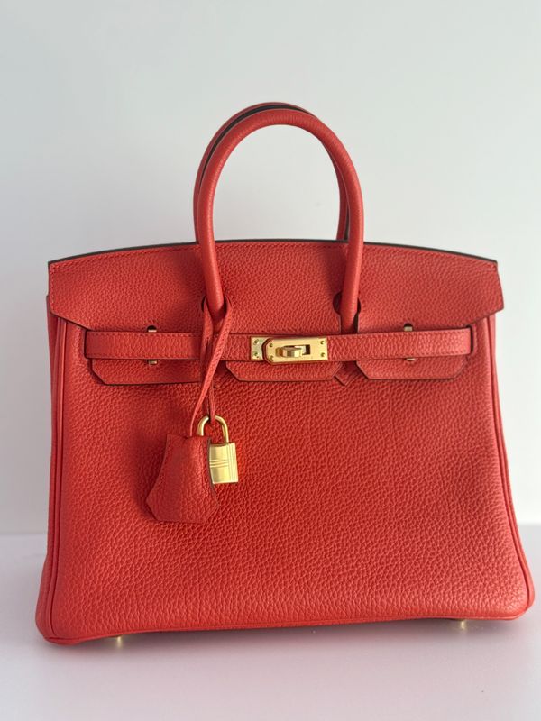 Hermes Birkin 25, Orange Poppy Togo Leather, Gold Hardware, Preowned In Dustbag KJRB001