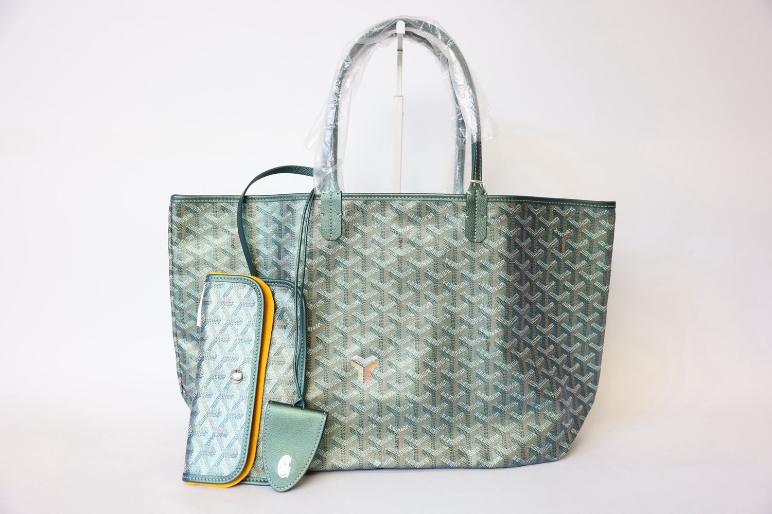 Goyard Saint Louis Bag PM, Pearly Green Goyardine Canvas and Chevroches Calfskin, New in Dustbag MA001