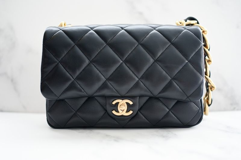 Chanel Seasonal Flap, 22S Funky Town, Black Lambskin Leather, Gold Hardware, New in Box CA001