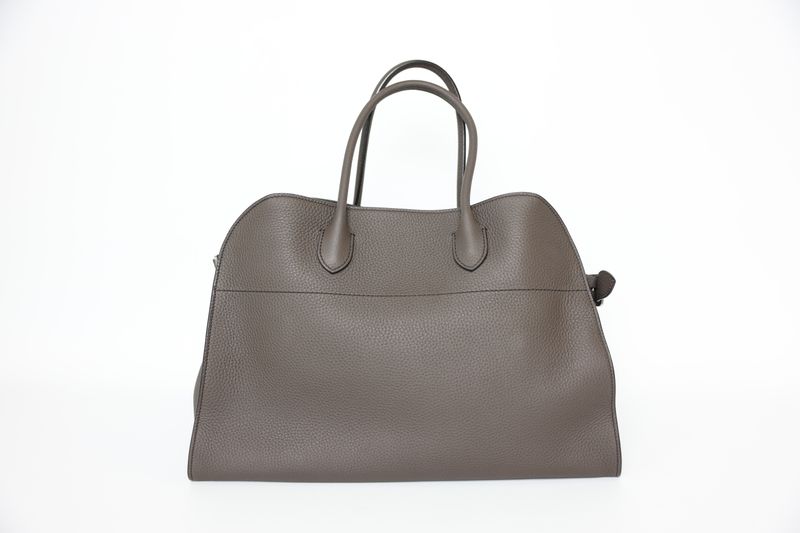 The Row Soft Margaux 15 Bag, Mid Gray Leather and Silver Hardware, Preowned in Dustbag WA001