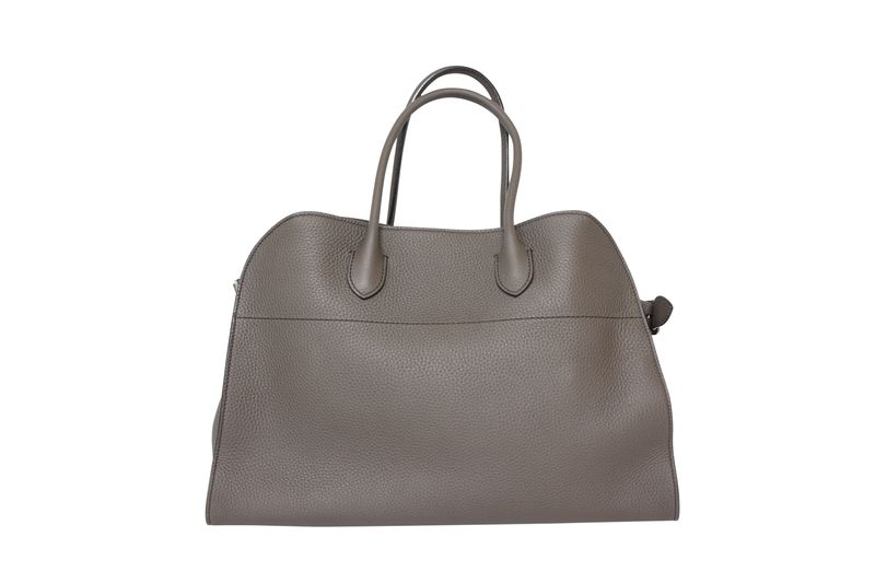 The Row Soft Margaux 15 Bag, Mid Gray Leather and Silver Hardware, Preowned in Dustbag WA001