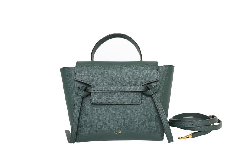 Celine Nano Belt Bag, Green Calfskin Leather and Gold Hardware, Preowned in Dustbag WA001