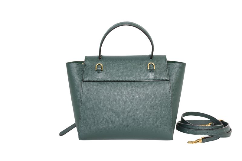 Celine Nano Belt Bag, Green Calfskin Leather and Gold Hardware, Preowned in Dustbag WA001