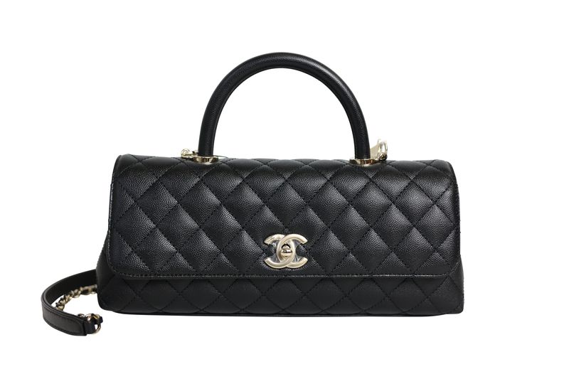 Chanel 26P East West Coco Handle Bag, Black Quilted Caviar and Gold Hardware, New in Box WA001