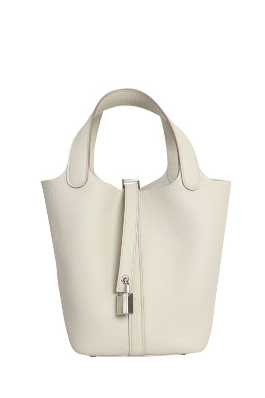 Hermes Picotin 18 Lock PM Bag, White Beton Clemence Leather and Palladium Hardware, W 2024 Stamp, New in Box WA001