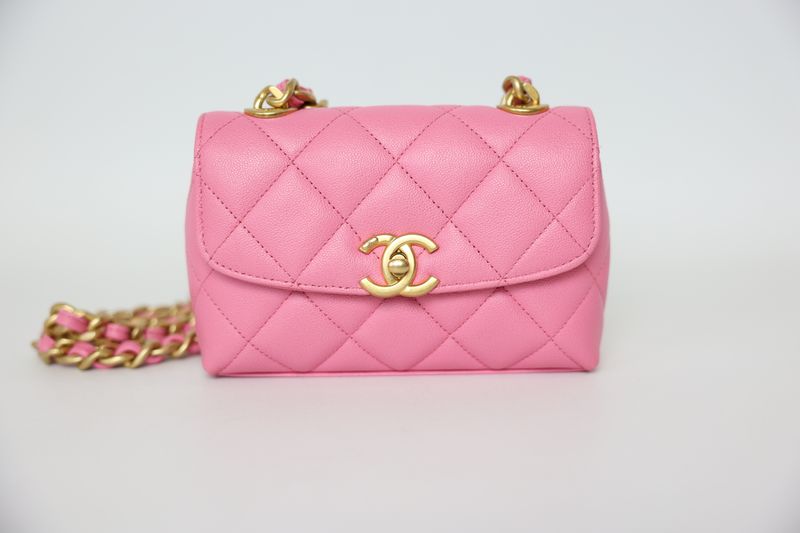 Chanel 23P Mini Flap Bag, Pink Quilted Leather and Gold Hardware, Preowned in Box WA001
