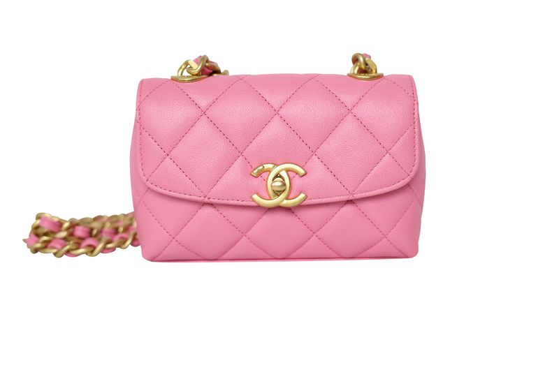 Chanel 23P Mini Flap Bag, Pink Quilted Leather and Gold Hardware, Preowned in Box WA001