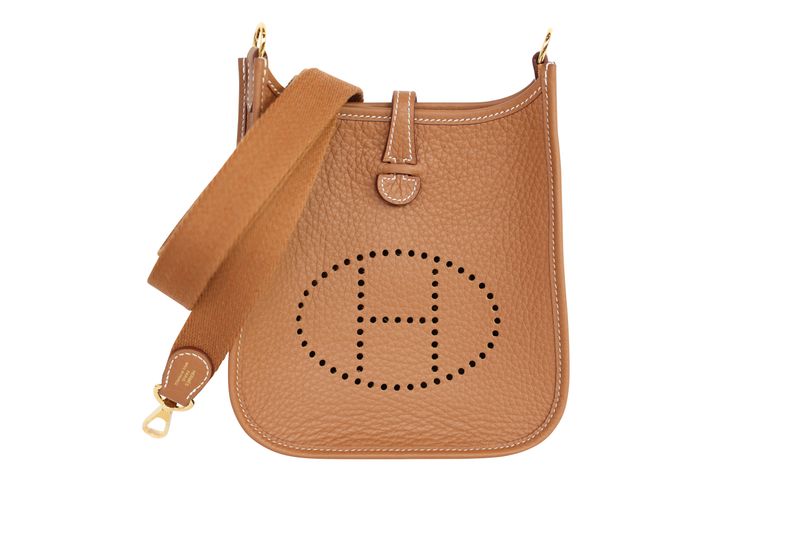 Hermes Evelyne Amazone 16 TPM Crossbody Bag, Brown Gold Clemence Bull Calfskin and Gold Hardware, K 2025 Stamp, New in Box WA001