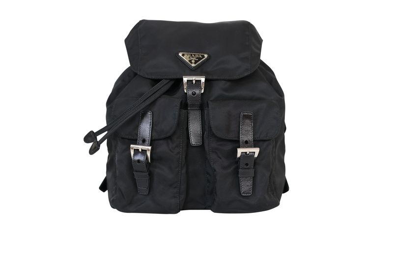 Prada Re-Nylon Backpack Small Bag, Black with Silver Hardware, Preowned No Dustbag WA001