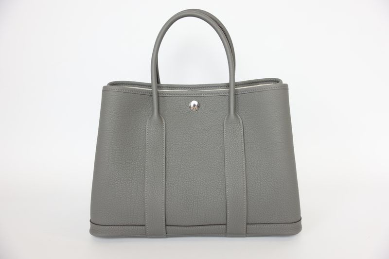 Hermes Garden Party 30 Bag, Gray Gris Meyer Negonda Leather and Palladium Hardware, W 2024 Stamp, New in Box WA001
