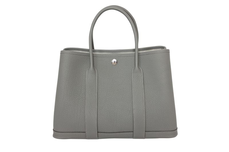 Hermes Garden Party 30 Bag, Gray Gris Meyer Negonda Leather and Palladium Hardware, W 2024 Stamp, New in Box WA001