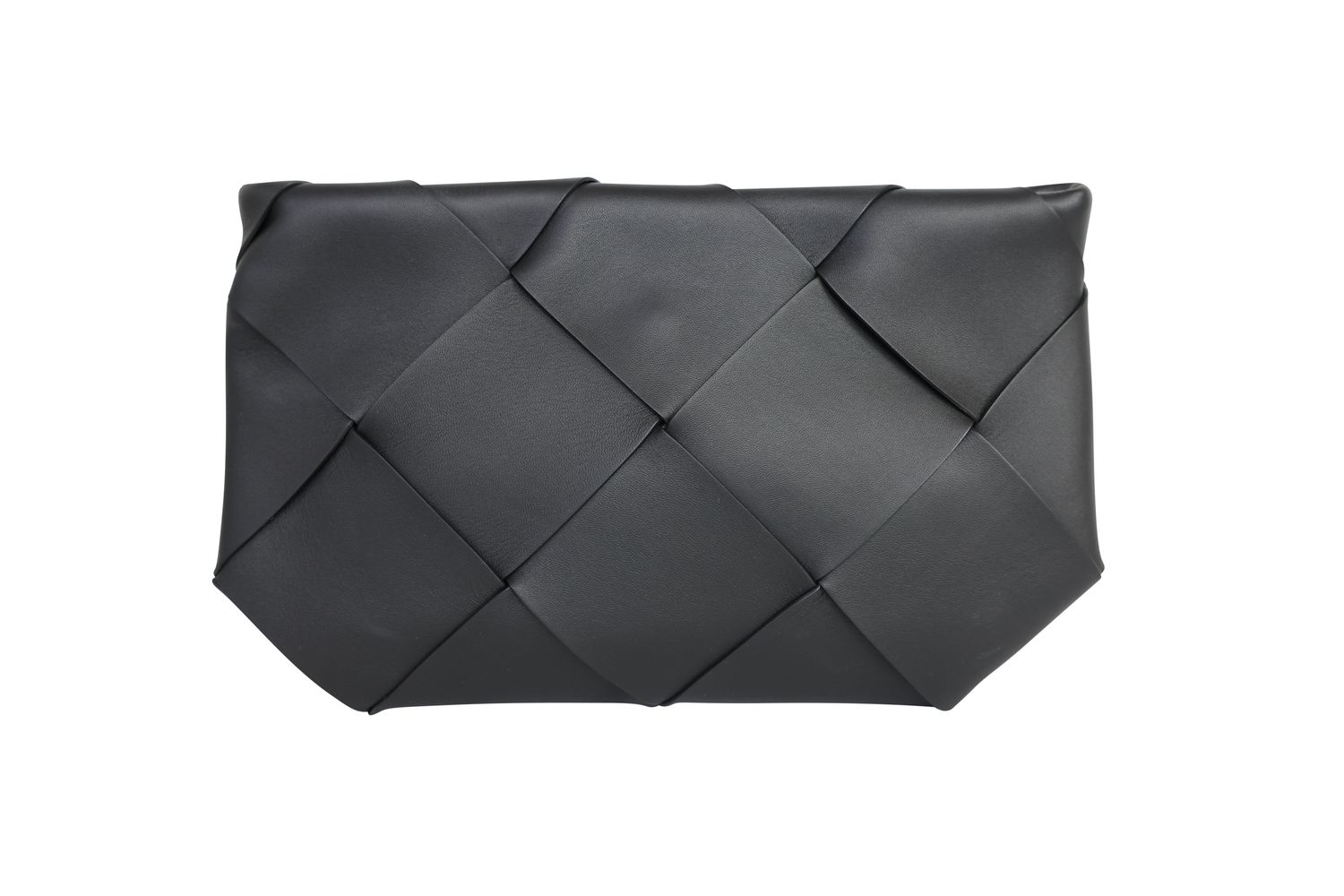 Bottega Veneta Clutch Pouch Bag, Black Intrecciato Leather and Gold Hardware, Preowned in Dustbag WA001