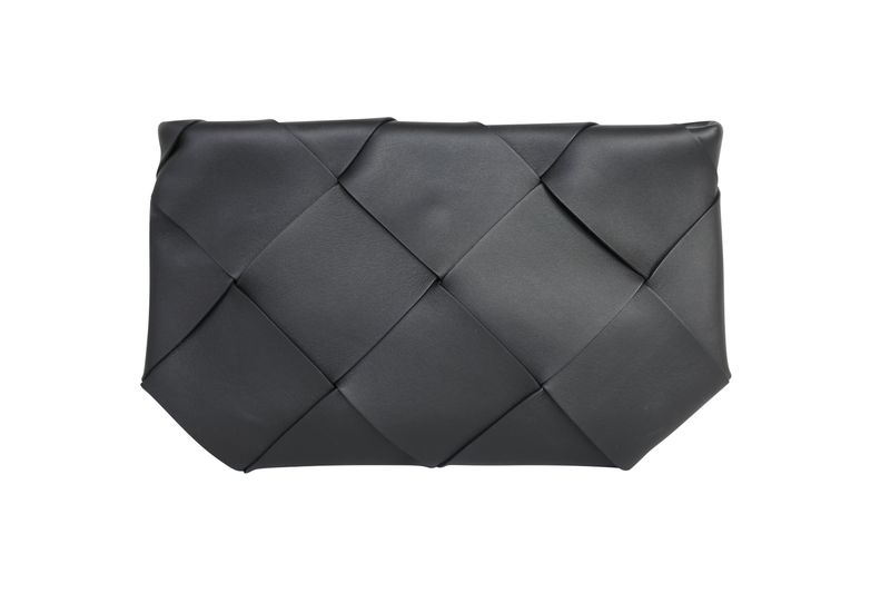Bottega Veneta Clutch Pouch Bag, Black Intrecciato Leather and Gold Hardware, Replica Handbags in Dustbag WA001