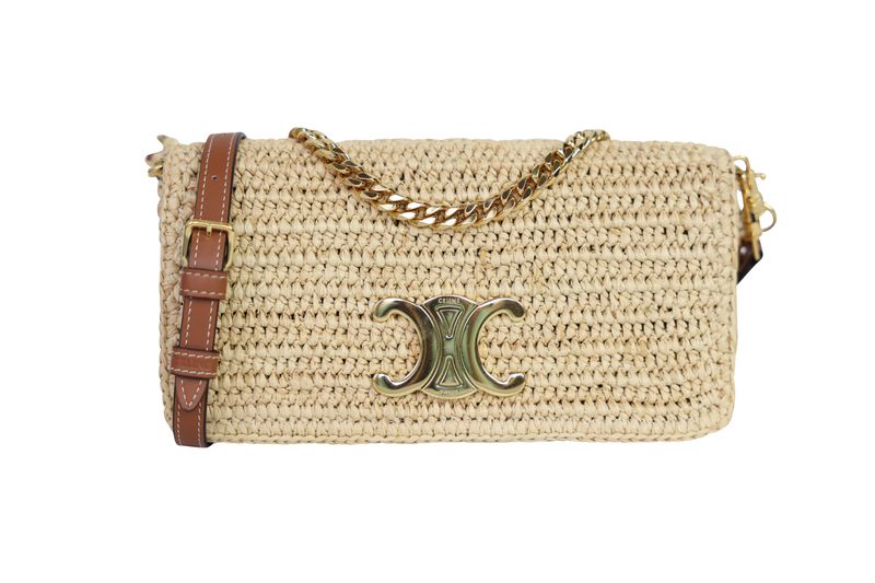 Celine Multipochette Bag, Natural Raffia with Tan Leather and Gold Hardware, Replica Handbags in Box WA001
