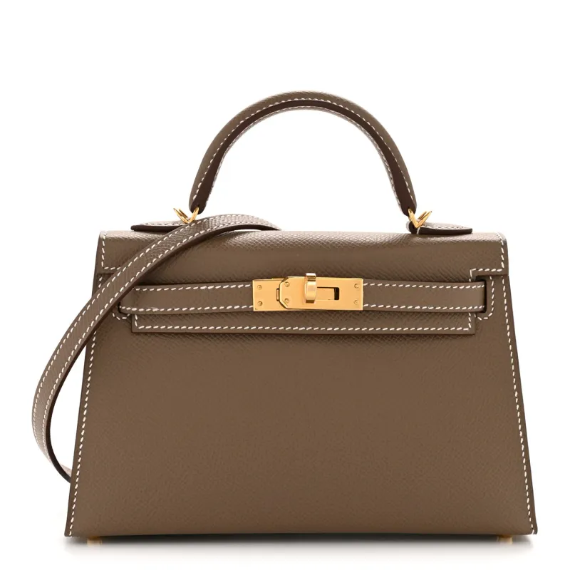 Hermes Mini Kelly, Etoupe Epsom Leather with Gold Hardware, K Stamp 2025, New in Box KJRB001