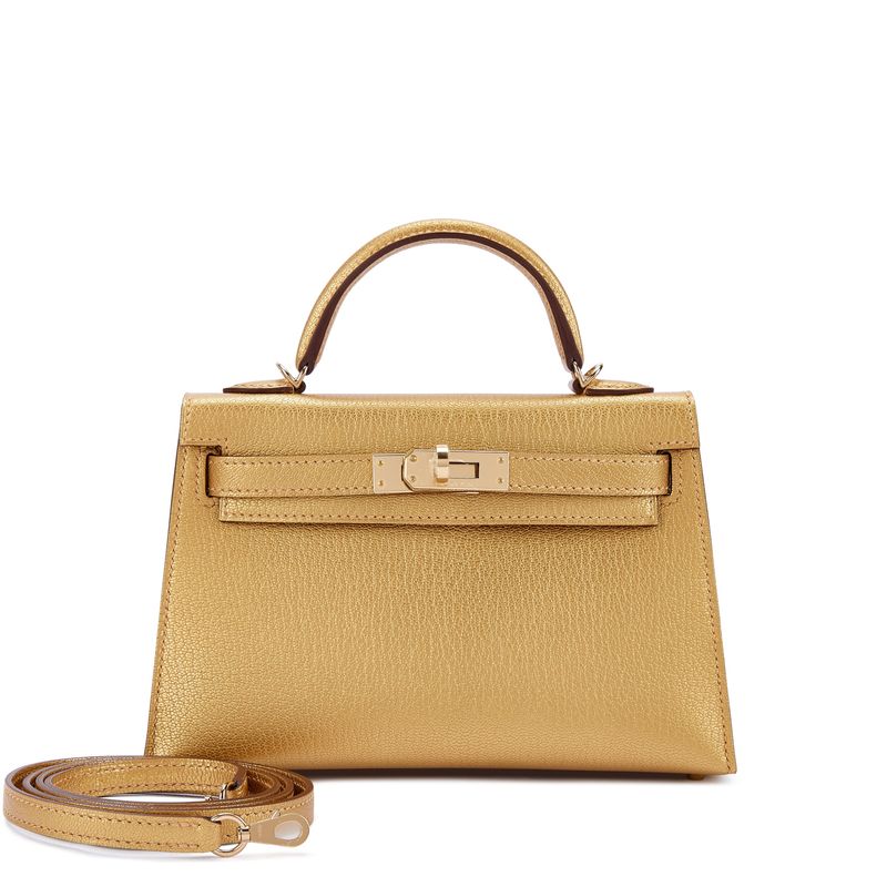 Hermes Mini Kelly, Dore Chèvre Chamkilight Leather with Permabrass Hardware, K Stamp 2026, New in Box KJRB001