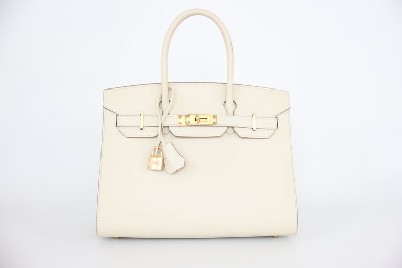 Hermes Birkin 30 Handbag, White Craie Epsom Leather and Gold Hardware, U 2022 Stamp, Preowned in Box WA001