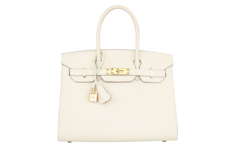 Hermes Birkin 30 Handbag, White Craie Epsom Leather and Gold Hardware, U 2022 Stamp, Preowned in Box WA001