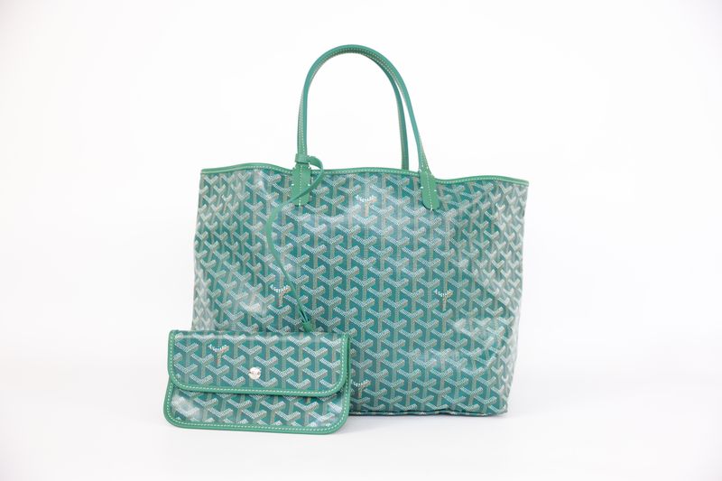 Goyard Saint Louis PM Tote Bag, Green Goyardine Canvas and Chevroches Calfskin with Palladium Hardware, New in Dustbag WA001