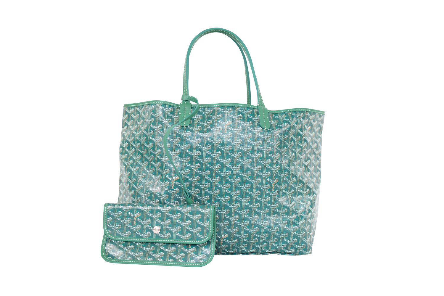 Goyard Saint Louis PM Tote Bag, Green Goyardine Canvas and Chevroches Calfskin with Palladium Hardware, New in Dustbag WA001