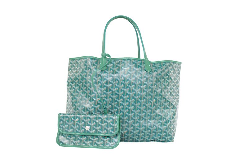 Goyard Saint Louis PM Tote Bag, Green Goyardine Canvas and Chevroches Calfskin with Palladium Hardware, New in Dustbag WA001