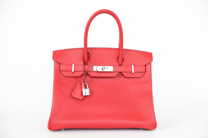 Hermes Birkin 30 Handbag, Red Rouge Casaque Epsom Leather and Palladium Hardware, A 2017 Stamp, Replica Handbags in Dustbag WA001