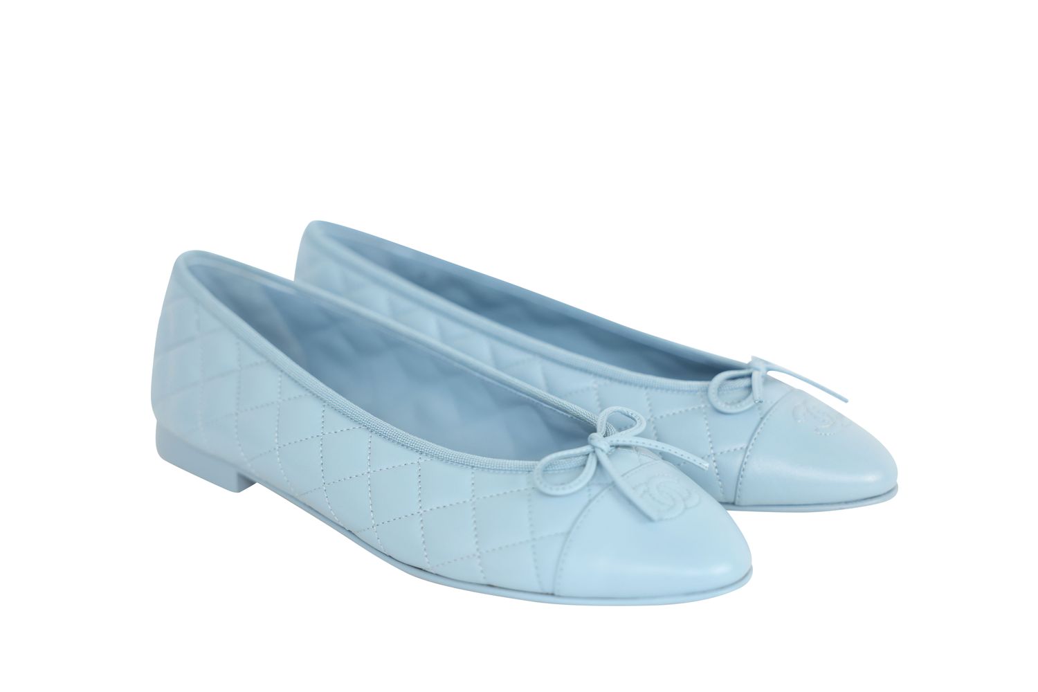 Chanel 26P Ballet Flat Shoes, Blue Lambskin Leather, Size 42, New in Box WA001
