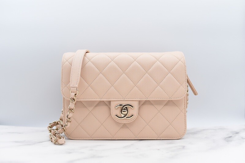 Chanel Like a Wallet Flap Small, Beige Caviar with Gold Hardware, New in Box MA001