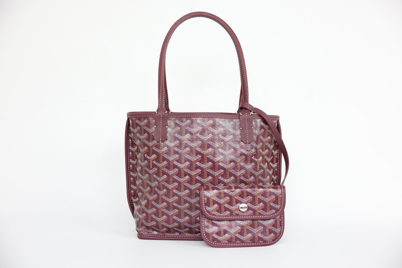 Goyard Anjou Mini Bag, Purple Burgundy Goyardine Canvas and Leather with Palladium Hardware, New in Dustbag WA001
