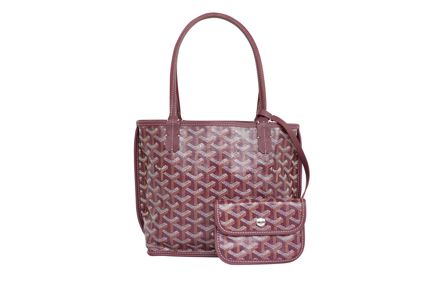 Goyard Anjou Mini Bag, Purple Burgundy Goyardine Canvas and Leather with Palladium Hardware, New in Dustbag WA001