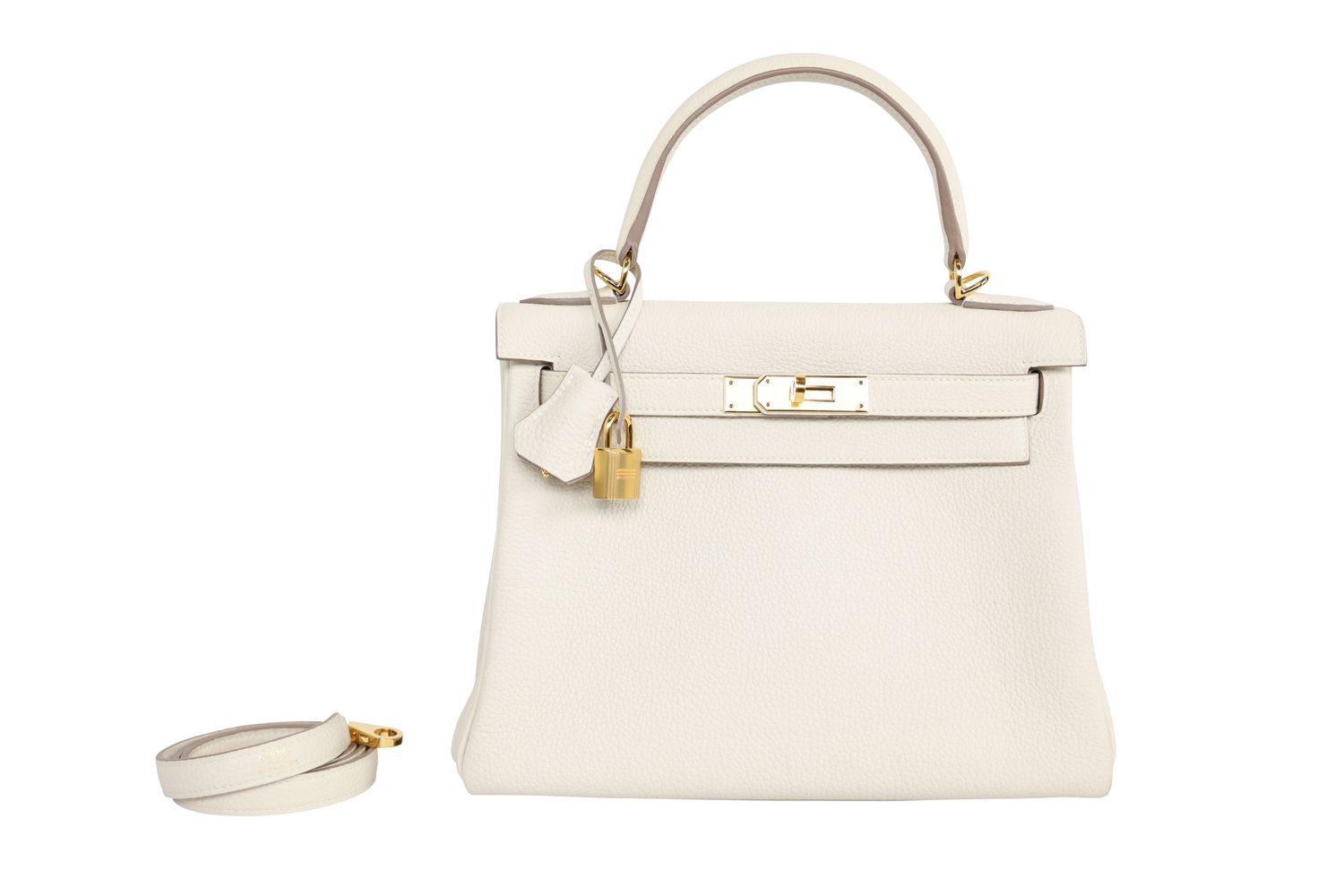 Hermes Kelly 28 Retourne Handbag, White Beton Togo Leather and Gold Hardware, W 2024 Stamp, Preowned in Box WA001