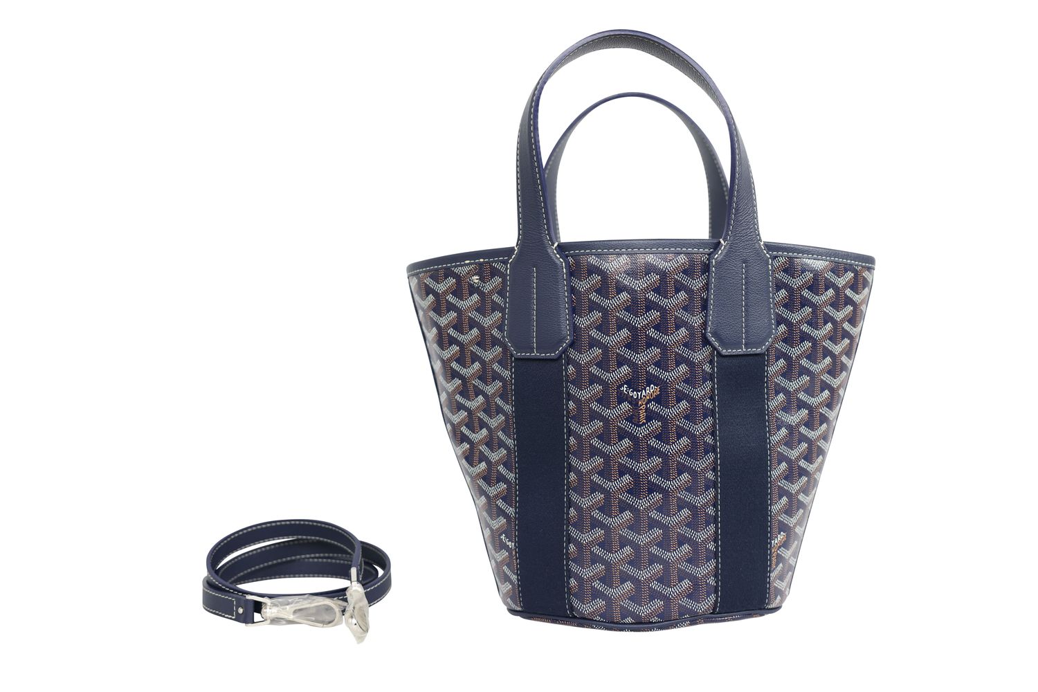 Goyard Belharra PM Bag, Navy Goyardine Canvas and Leather with Palladium Hardware, New in Dustbag WA001
