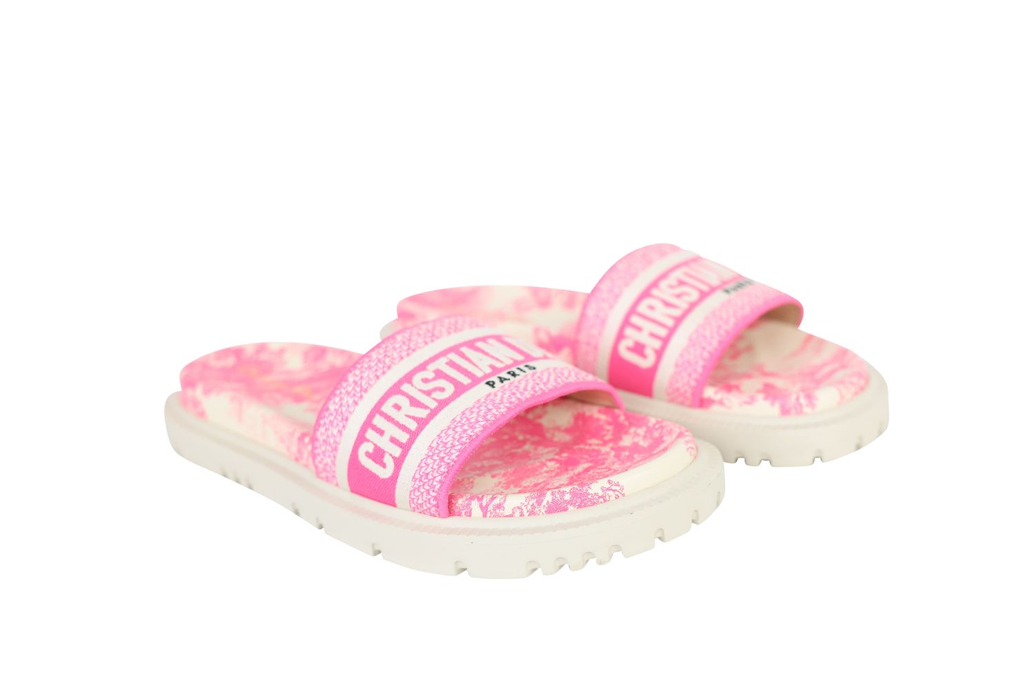 Christian Dior Dway Pool Slides Shoes, Pink and White Toile de Jouy Canvas, Size 41, New in Box WA001