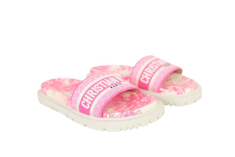 Christian Dior Dway Pool Slides Shoes, Pink and White Toile de Jouy Canvas, Size 41, New in Box WA001