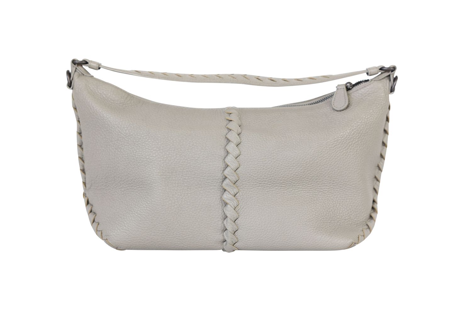 Bottega Veneta Cervo Hobo Bag, Gray Leather and Black Hardware, Preowned No Dustbag WA001