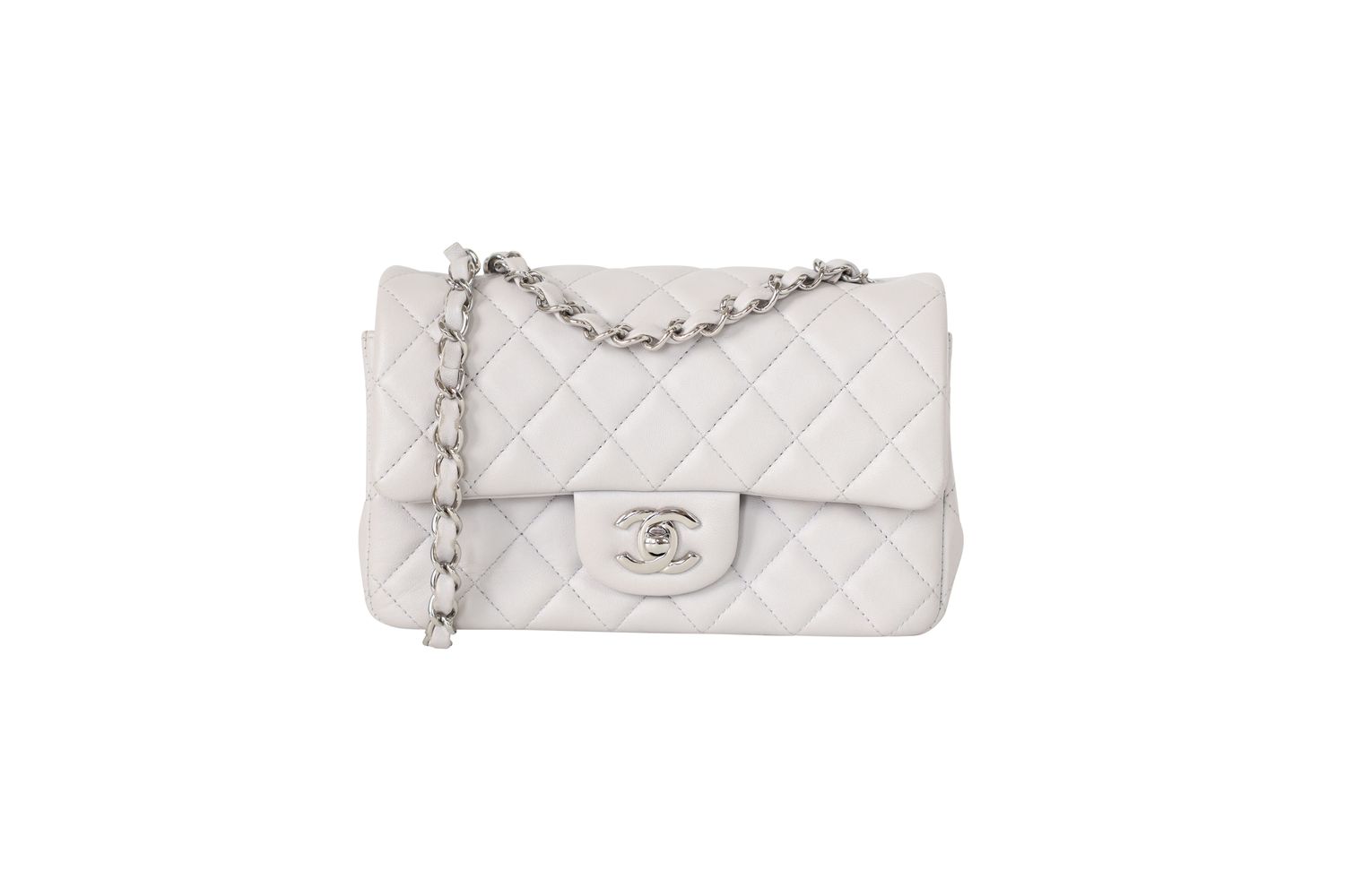 Chanel Classic Mini Rectangular Flap Bag, Gray Quilted Lambskin and  Silver Hardware, Preowned in Dustbag WA001