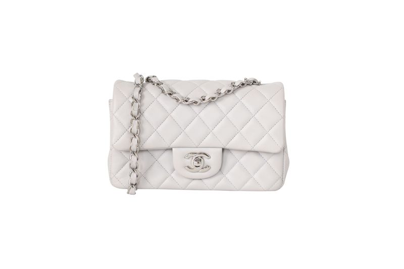 Chanel Classic Mini Rectangular Flap Bag, Gray Quilted Lambskin and  Silver Hardware, Preowned in Dustbag WA001