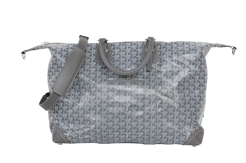 Goyard Bowling 45 Travel Bag, Gray Goyardine Canvas and Cervon Calfskin, Preowned No Dustbag WA001