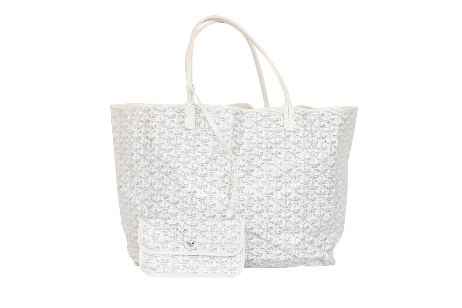 Goyard Saint Louis GM Tote Bag, White Goyardine Canvas and Leather with Palladium Hardware, Preowned No Dustbag WA001