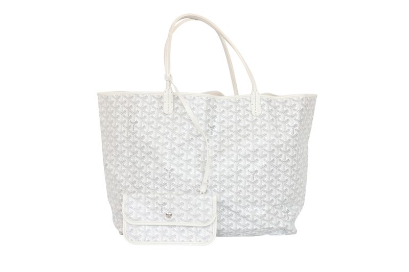 Goyard Saint Louis GM Tote Bag, White Goyardine Canvas and Leather with Palladium Hardware, Preowned No Dustbag WA001