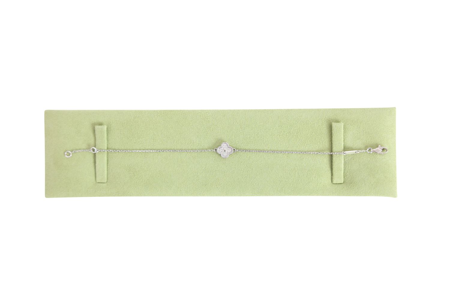 Van Cleef and Arpels Sweet Alhambra 1 Motif Bracelet, 18k White Gold and Diamonds, Preowned in Box WA001