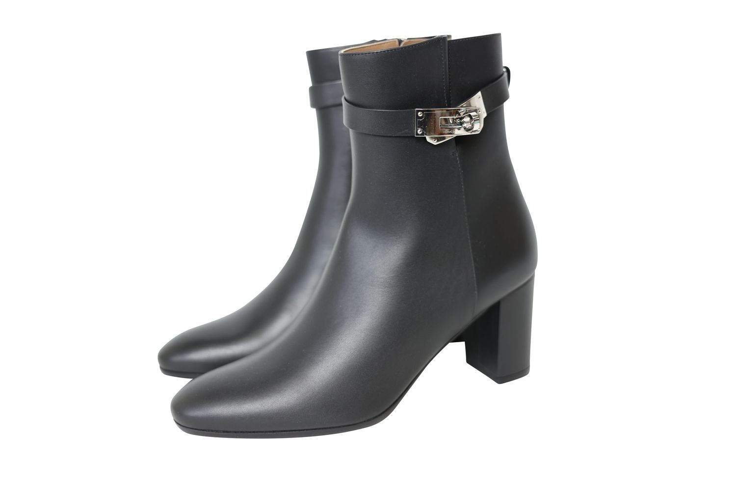 Hermes Saint Germain Ankle Boots, Black Noir Calfskin and Palladium Hardware, Size 39.5, New in Box WA001