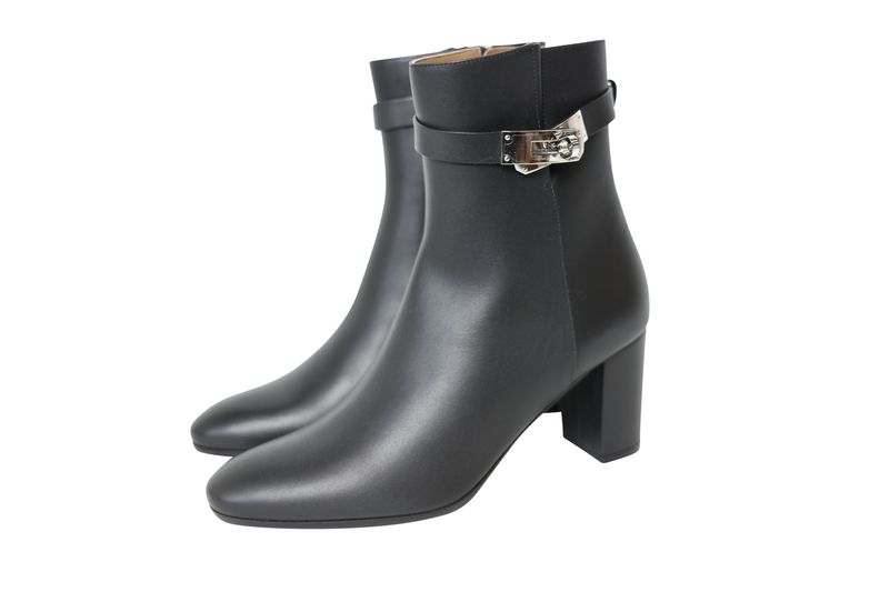Hermes Saint Germain Ankle Boots, Black Noir Calfskin and Palladium Hardware, Size 39.5, New in Box WA001
