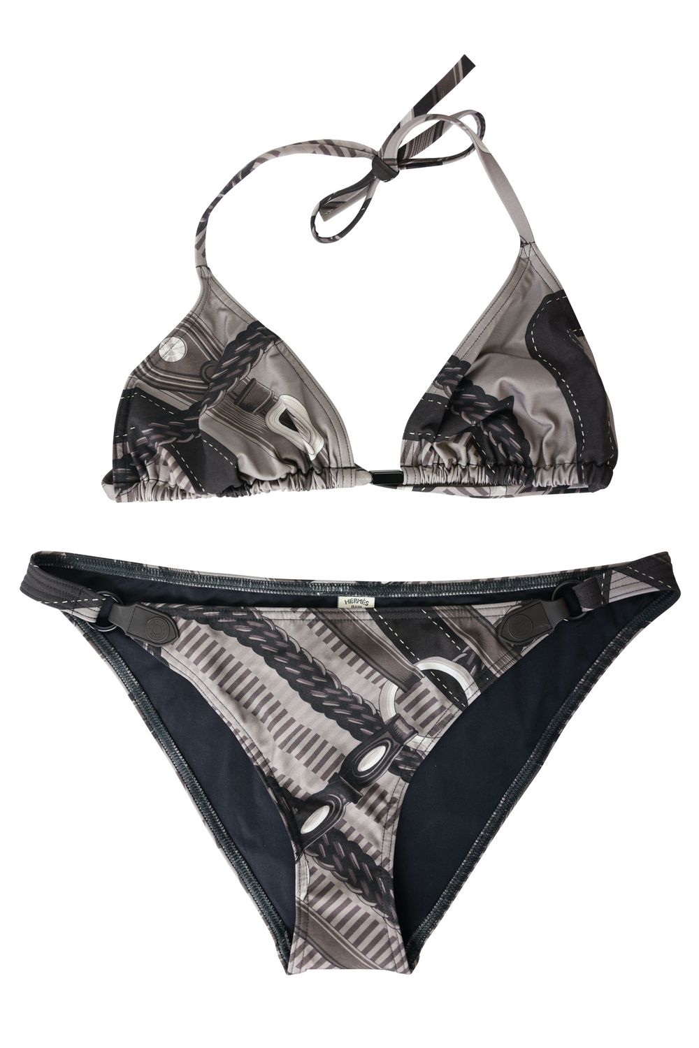 Hermes Triangle Bikini, Brown and Black Brun Fume Printed Textile, Size 40, New in Box WA001