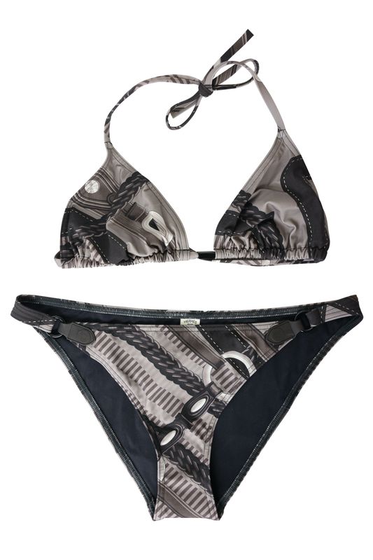 Hermes Triangle Bikini, Brown and Black Brun Fume Printed Textile, Size 40, New in Box WA001