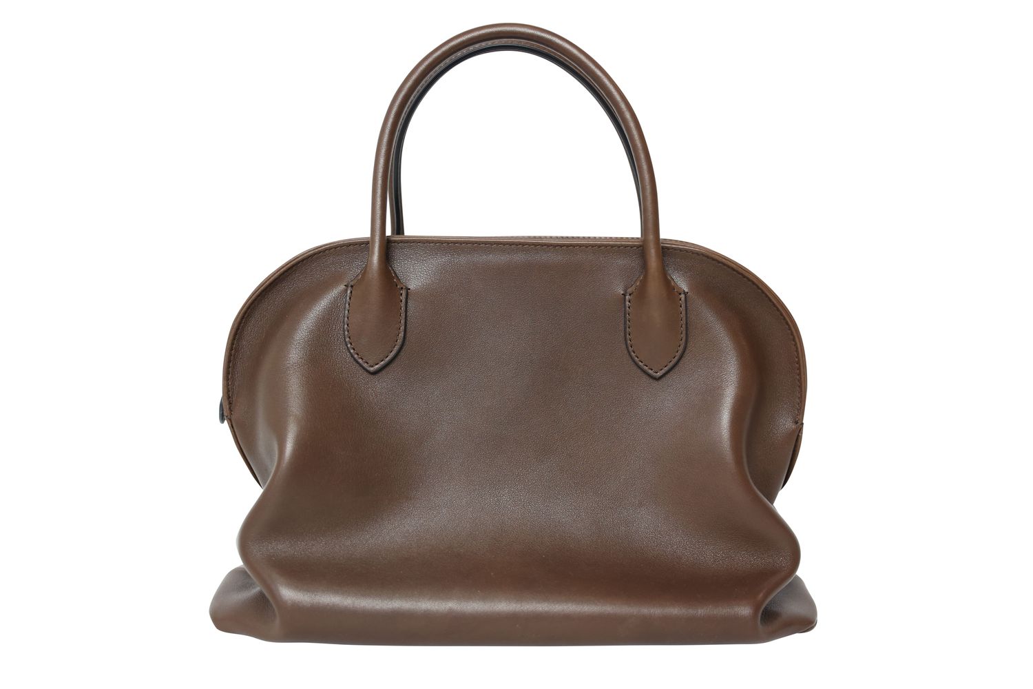 The Row Agnes 12 Bowling Bag, Brown Leather and Silver Hardware, Preowned No Dustbag WA001