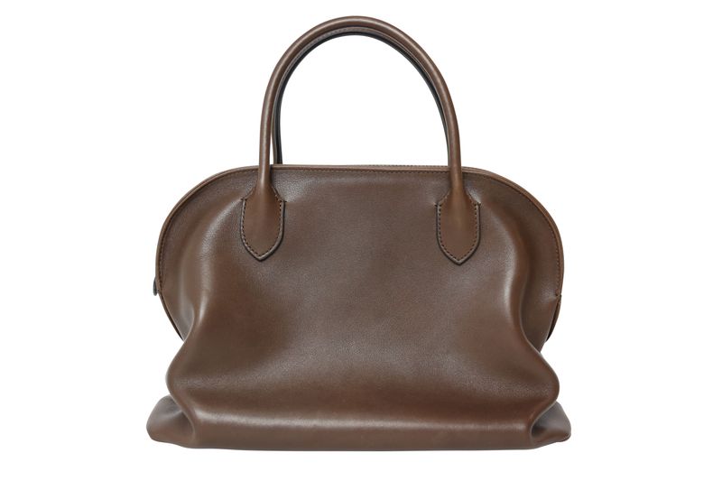 The Row Agnes 12 Bowling Bag, Brown Leather and Silver Hardware, Preowned No Dustbag WA001