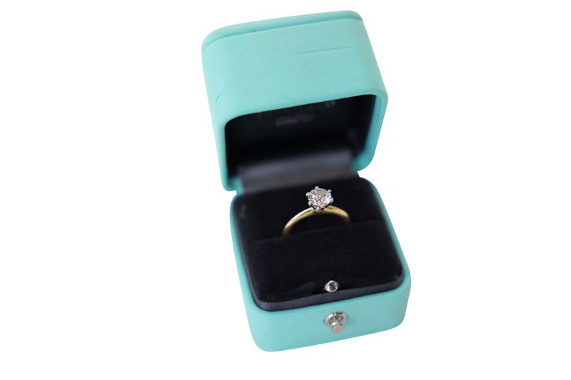 Tiffany &amp; Co. Solitaire Engagement Ring, 18k Yellow Gold and Platinum with Diamond, Preowned in Box WA001