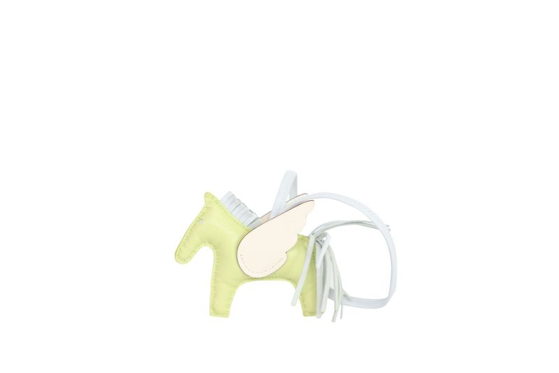 Hermes Pegasus PM Bag Charm, Green and Chalk White Leather, Z 2021 Stamp, Preowned in Box WA001