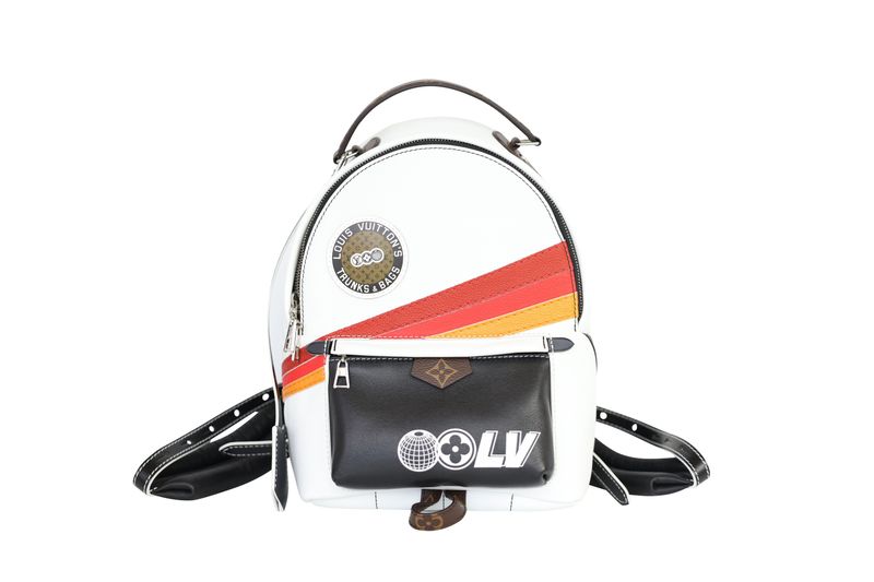 Louis Vuitton Palm Springs PM Backpack Bag, White LV Monogram Airline Leather and Silver Hardware, Preowned in Box WA001